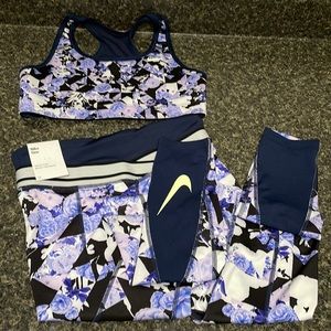 Nike One Girls Fitness Leggings DJ0705-410 Size Medium & Reversible Sports bra